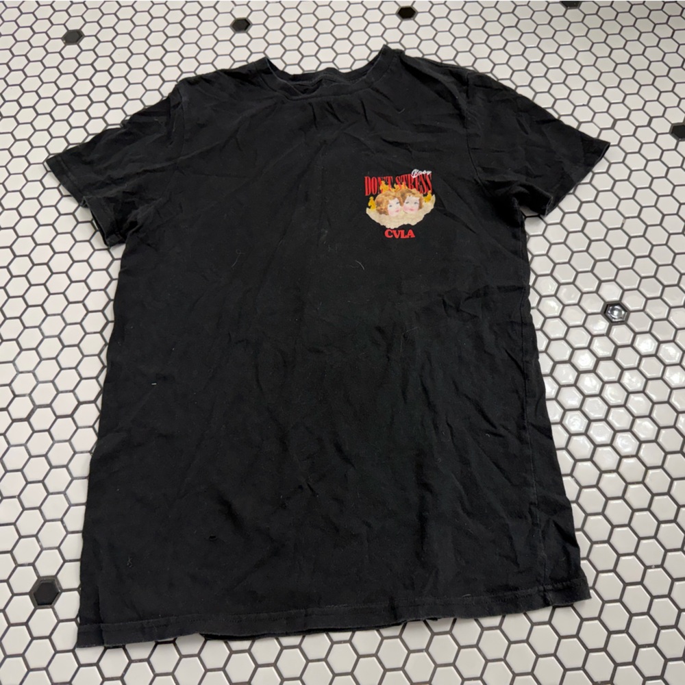 Cvla Black Graphic T-Shirt with flaw size small